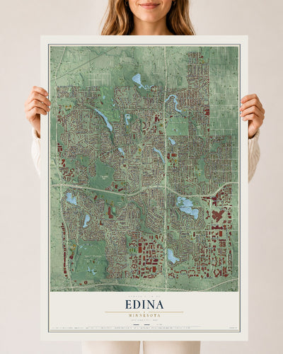 Map of Edina, Minnesota, 24 x 36 inch unframed archival matte print