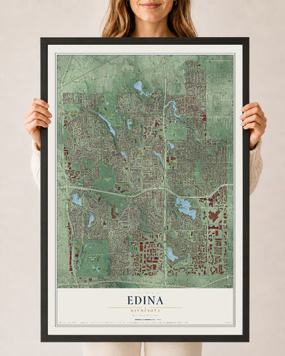 Map of Edina, Minnesota, 24 x 36 inch print in a black wood frame