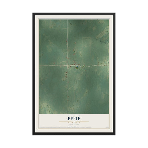 Map of Effie, Minnesota, 12 x 18 inch print in a black wood frame