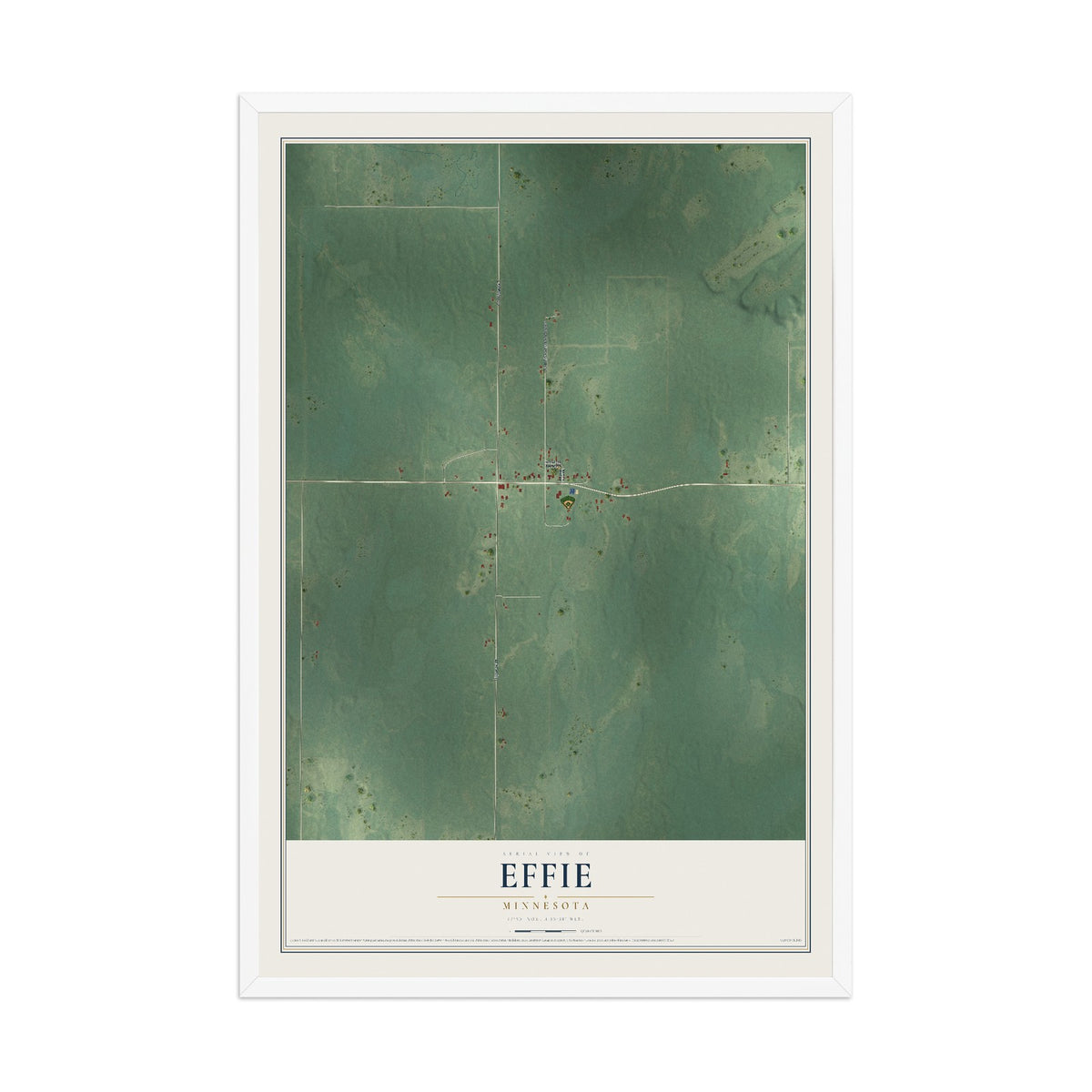 Map of Effie, Minnesota, 12 x 18 inch print in a white wood frame