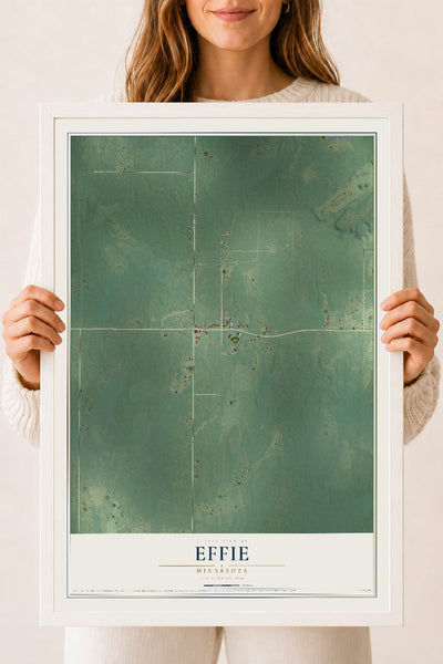 Map of Effie, Minnesota, 18 x 24 inch print in a white wood frame