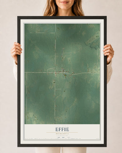 Map of Effie, Minnesota, 24 x 36 inch print in a black wood frame