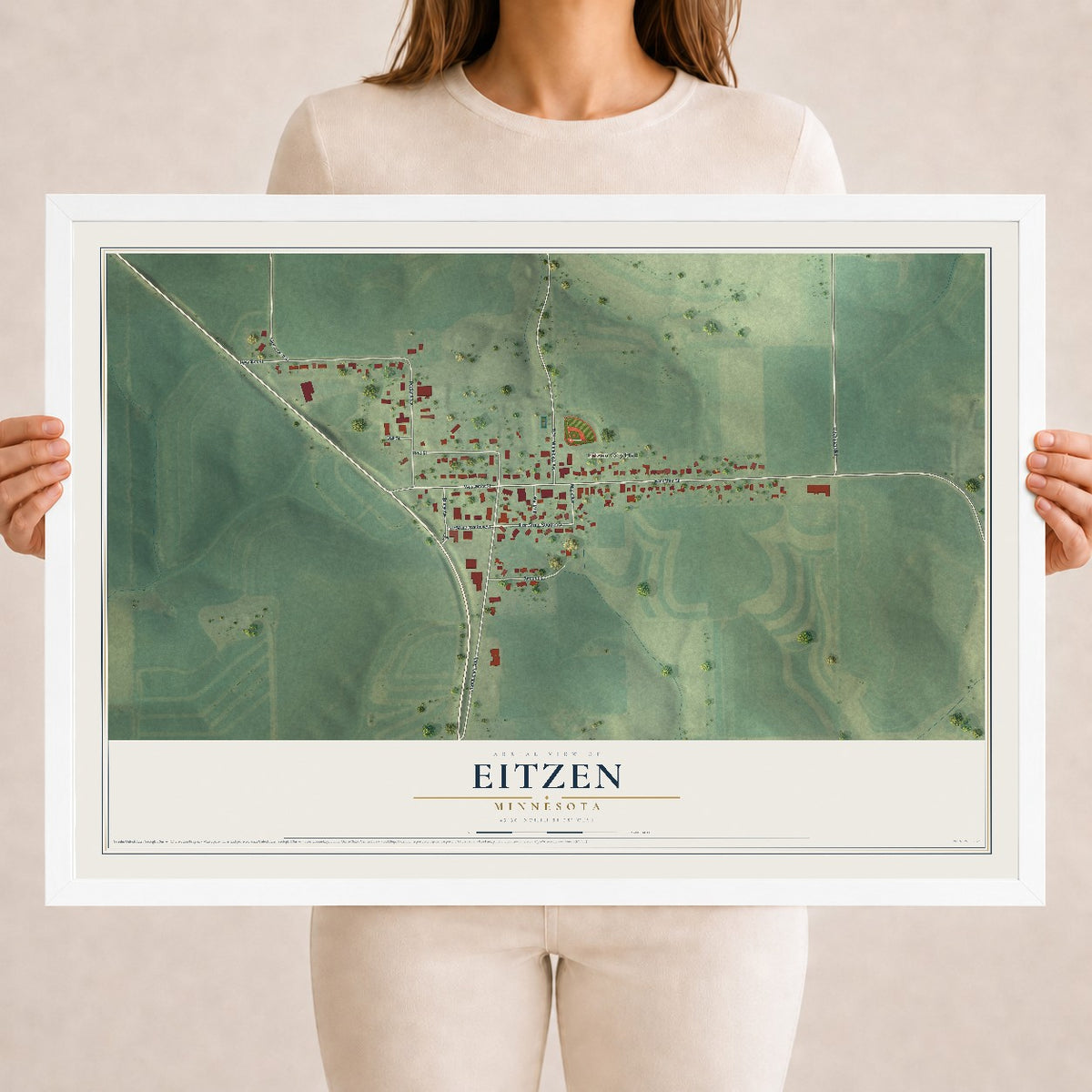 Map of Eitzen, Minnesota, 18 x 24 inch print in a white wood frame