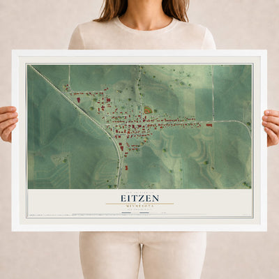Map of Eitzen, Minnesota, 18 x 24 inch print in a white wood frame