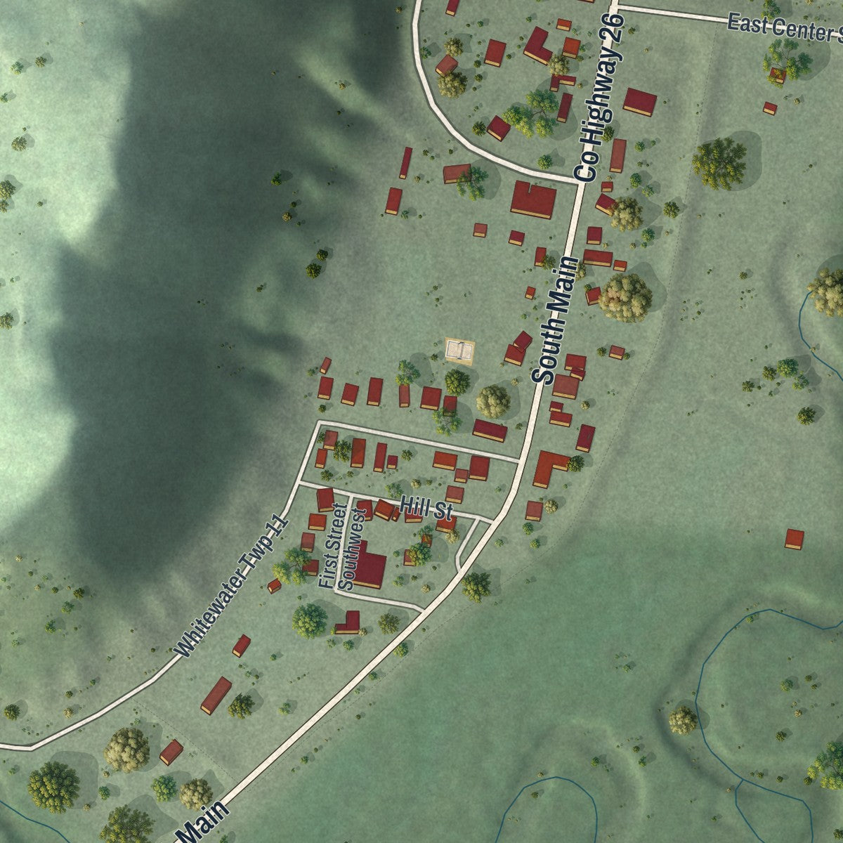 Close-up of the map of Elba, Minnesota print showing street and building detail