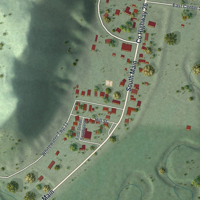 Close-up of the map of Elba, Minnesota print showing street and building detail