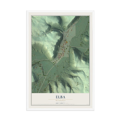 Map of Elba, Minnesota, 12 x 18 inch print in a white wood frame