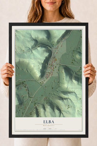 Map of Elba, Minnesota, 18 x 24 inch print in a black wood frame