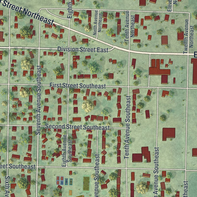 Close-up of the map of Elbow Lake, Minnesota print showing street and building detail