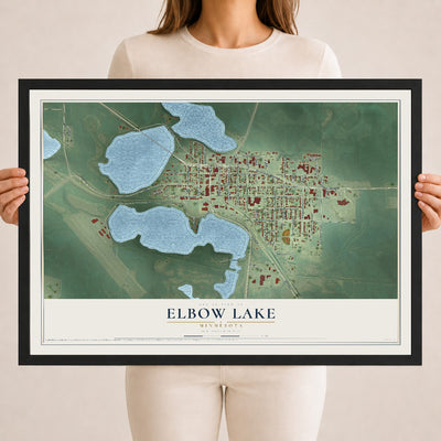 Map of Elbow Lake, Minnesota, 18 x 24 inch print in a black wood frame