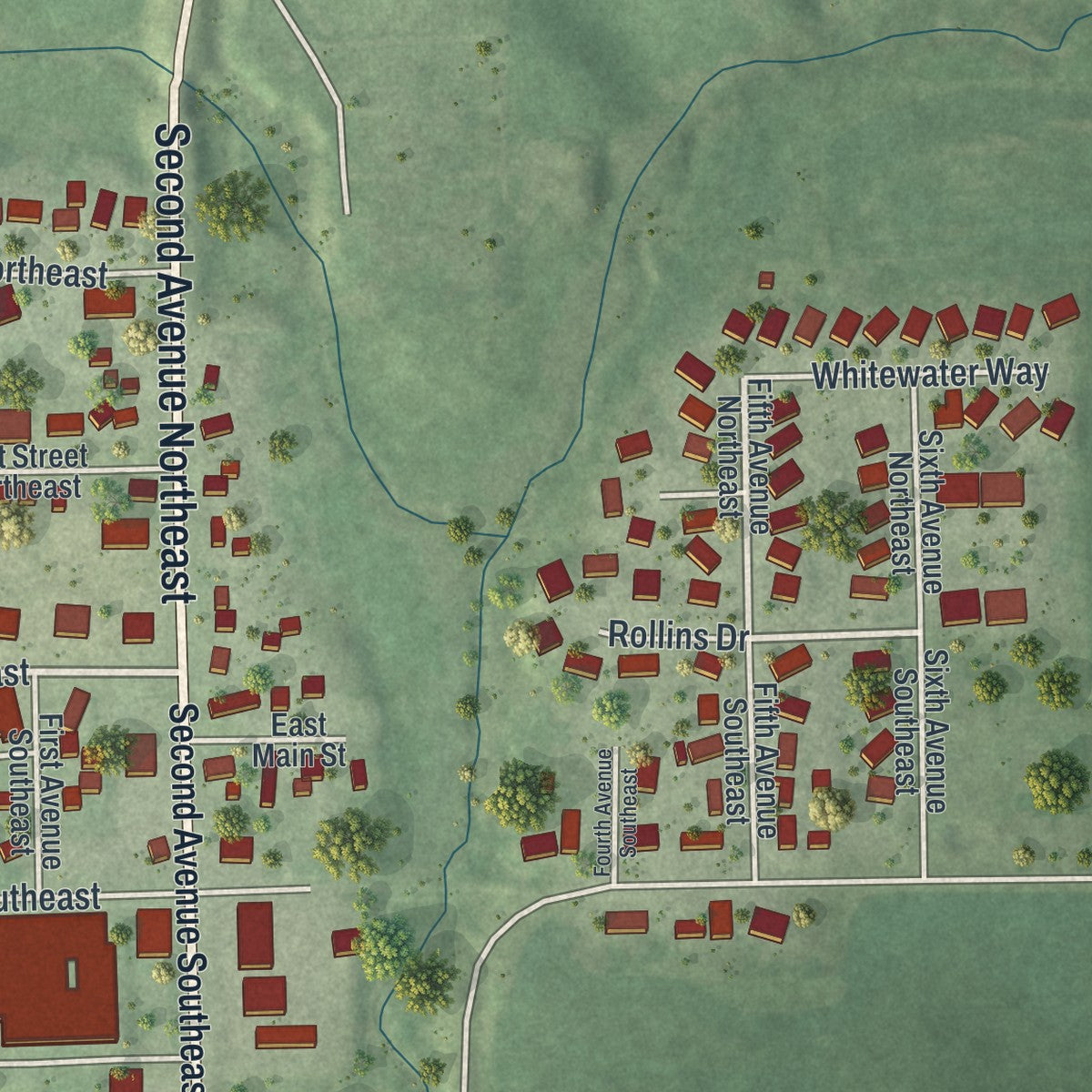 Second close-up of the map of Elgin, Minnesota print showing more streets and buildings