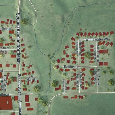 Second close-up of the map of Elgin, Minnesota print showing more streets and buildings