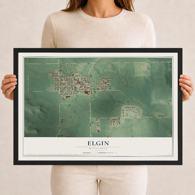Map of Elgin, Minnesota, 12 x 18 inch print in a black wood frame