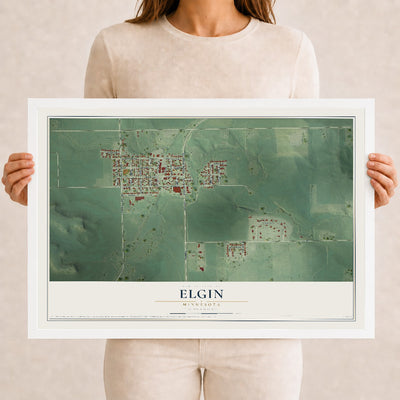 Map of Elgin, Minnesota, 12 x 18 inch print in a white wood frame