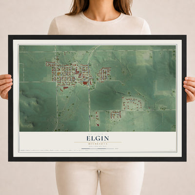 Map of Elgin, Minnesota, 18 x 24 inch print in a black wood frame