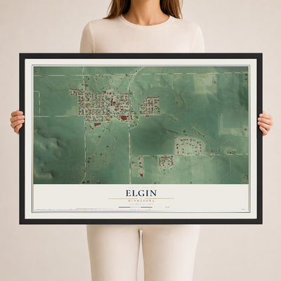 Map of Elgin, Minnesota, 24 x 36 inch print in a black wood frame