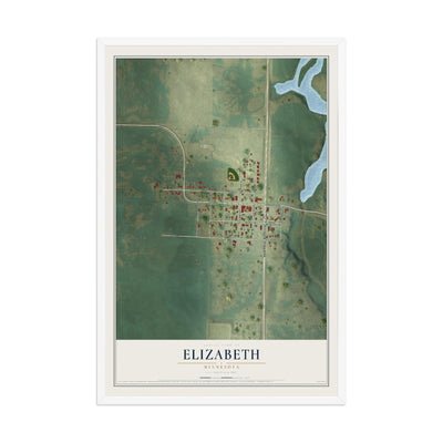 Map of Elizabeth, Minnesota, 12 x 18 inch print in a white wood frame