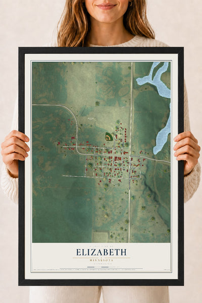 Map of Elizabeth, Minnesota, 18 x 24 inch print in a black wood frame
