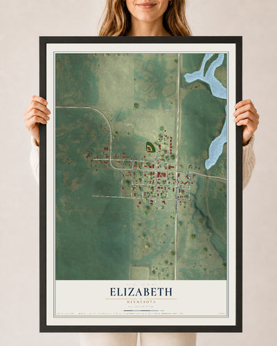 Map of Elizabeth, Minnesota, 24 x 36 inch print in a black wood frame