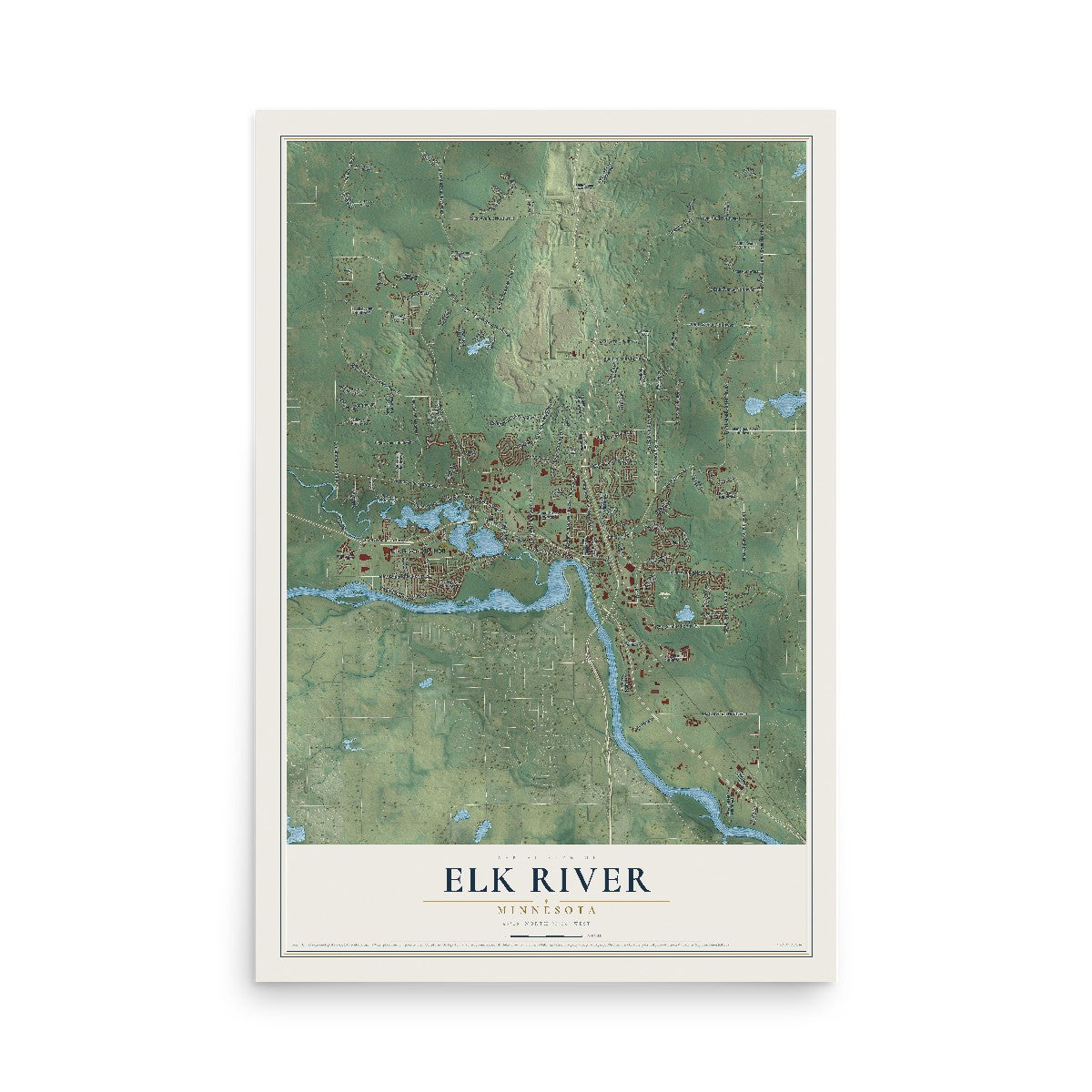 Map of Elk River, Minnesota, 12 x 18 inch unframed archival matte print