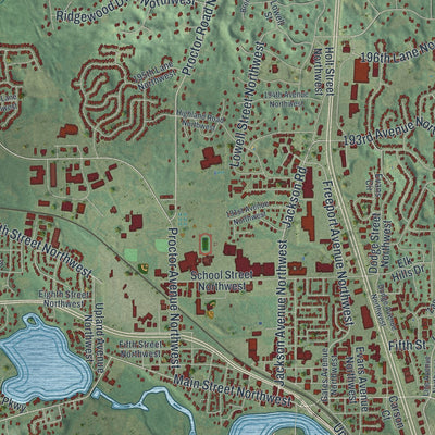 Close-up of the map of Elk River, Minnesota print showing street and building detail