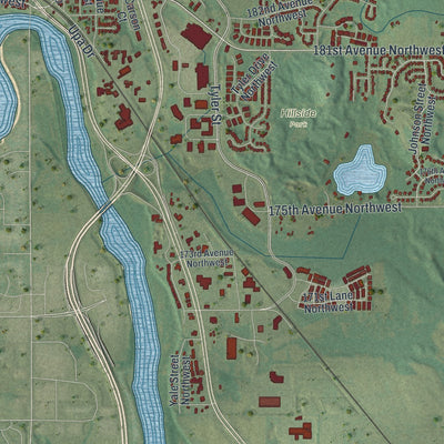 Second close-up of the map of Elk River, Minnesota print showing more streets and buildings