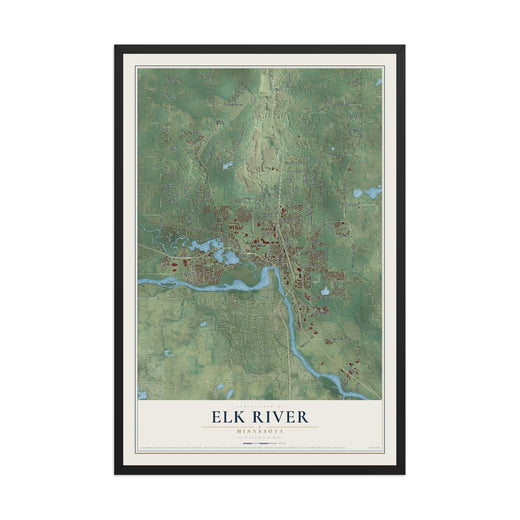 Map of Elk River, Minnesota, 12 x 18 inch print in a black wood frame