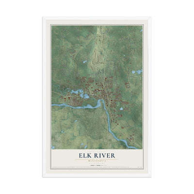 Map of Elk River, Minnesota, 12 x 18 inch print in a white wood frame