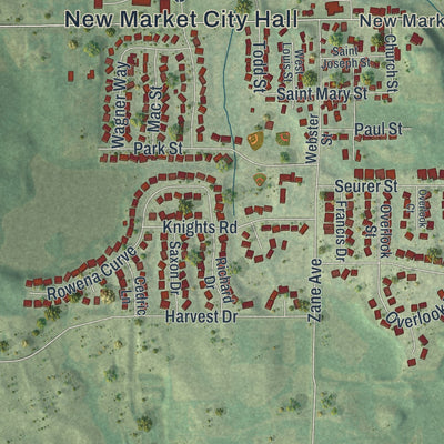 Close-up of the map of Elko New Market, Minnesota print showing street and building detail