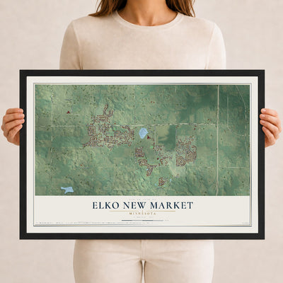Map of Elko New Market, Minnesota, 12 x 18 inch print in a black wood frame