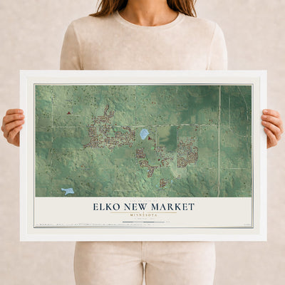 Map of Elko New Market, Minnesota, 12 x 18 inch print in a white wood frame