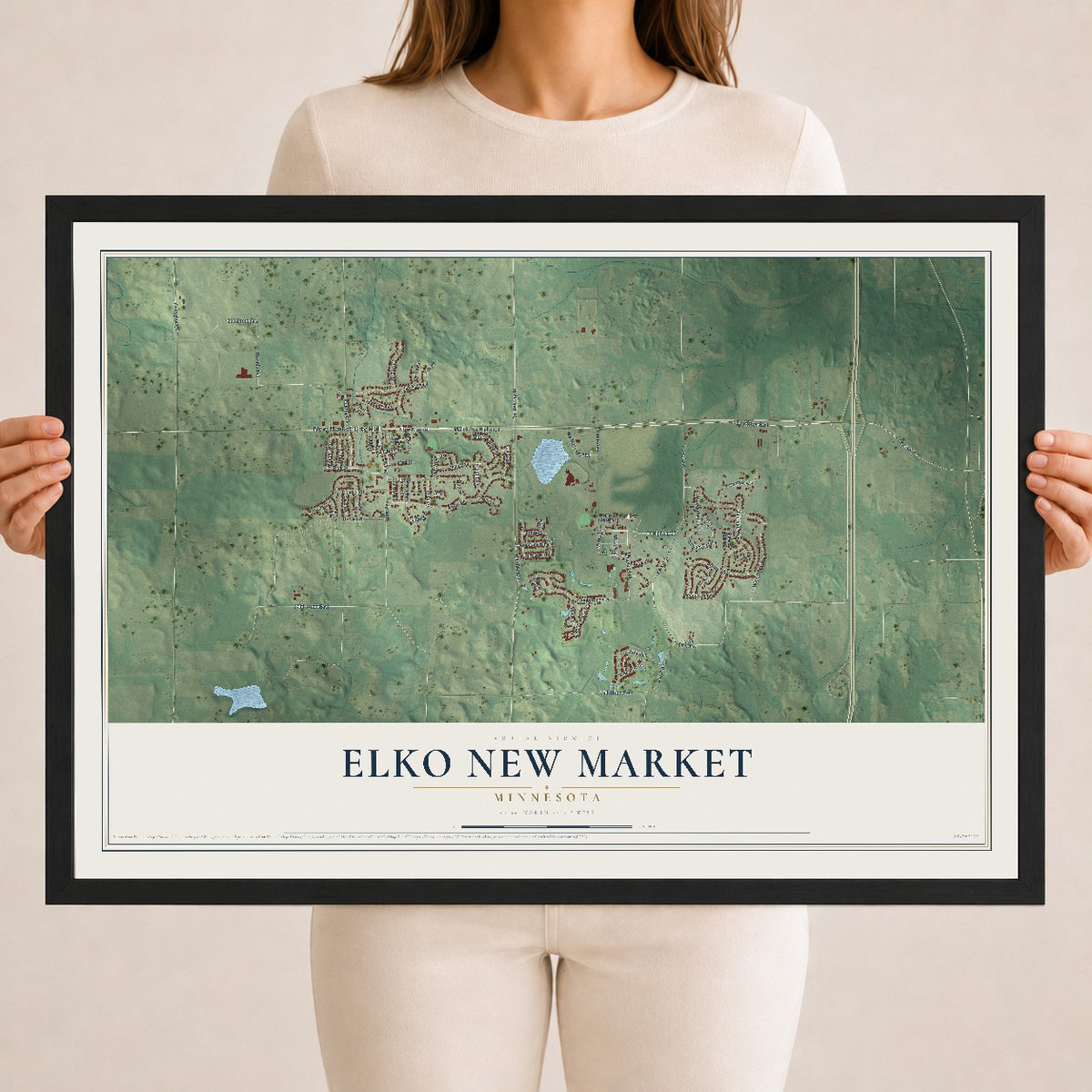 Map of Elko New Market, Minnesota, 18 x 24 inch print in a black wood frame