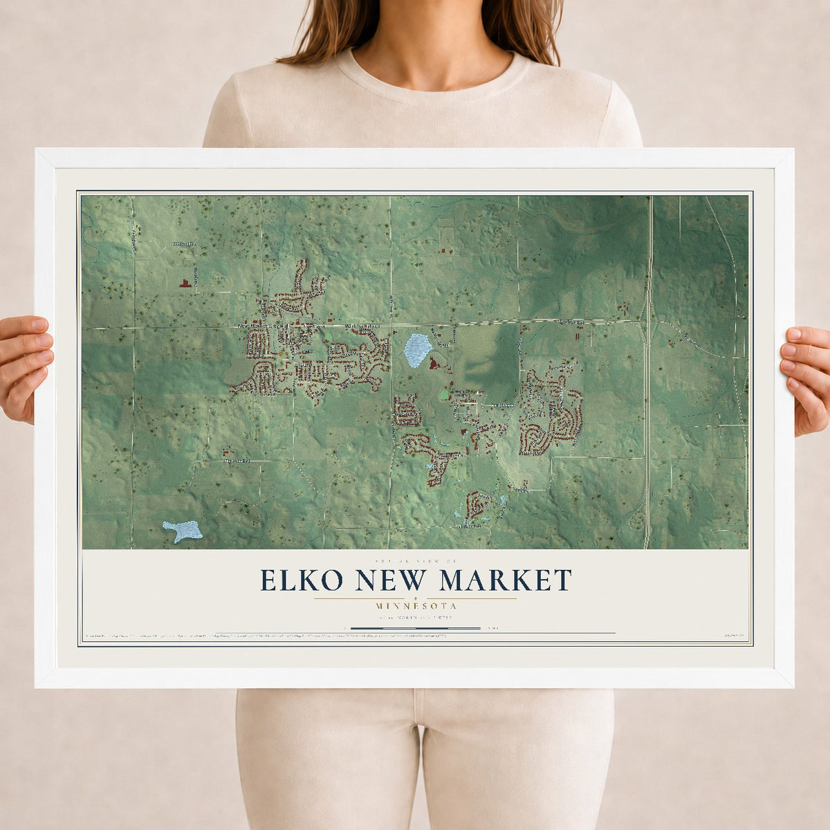 Map of Elko New Market, Minnesota, 18 x 24 inch print in a white wood frame