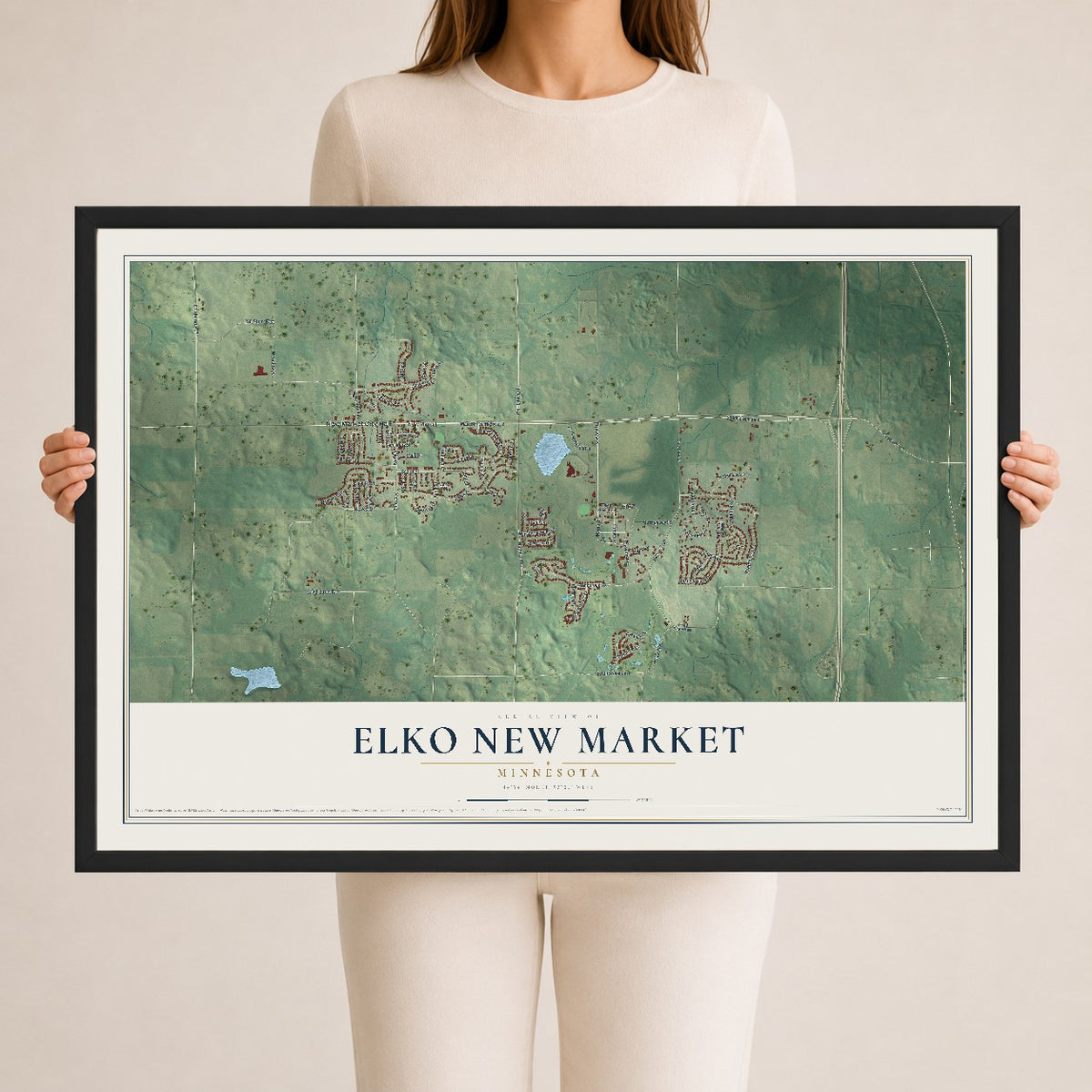 Map of Elko New Market, Minnesota, 24 x 36 inch print in a black wood frame