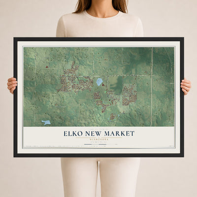 Map of Elko New Market, Minnesota, 24 x 36 inch print in a black wood frame