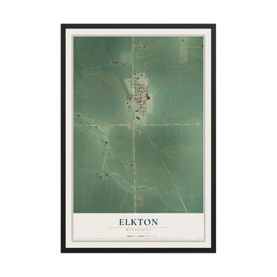 Map of Elkton, Minnesota, 12 x 18 inch print in a black wood frame
