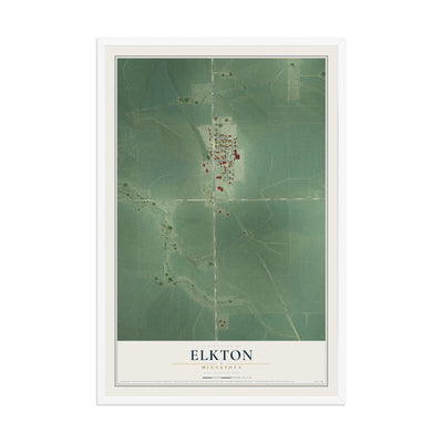 Map of Elkton, Minnesota, 12 x 18 inch print in a white wood frame