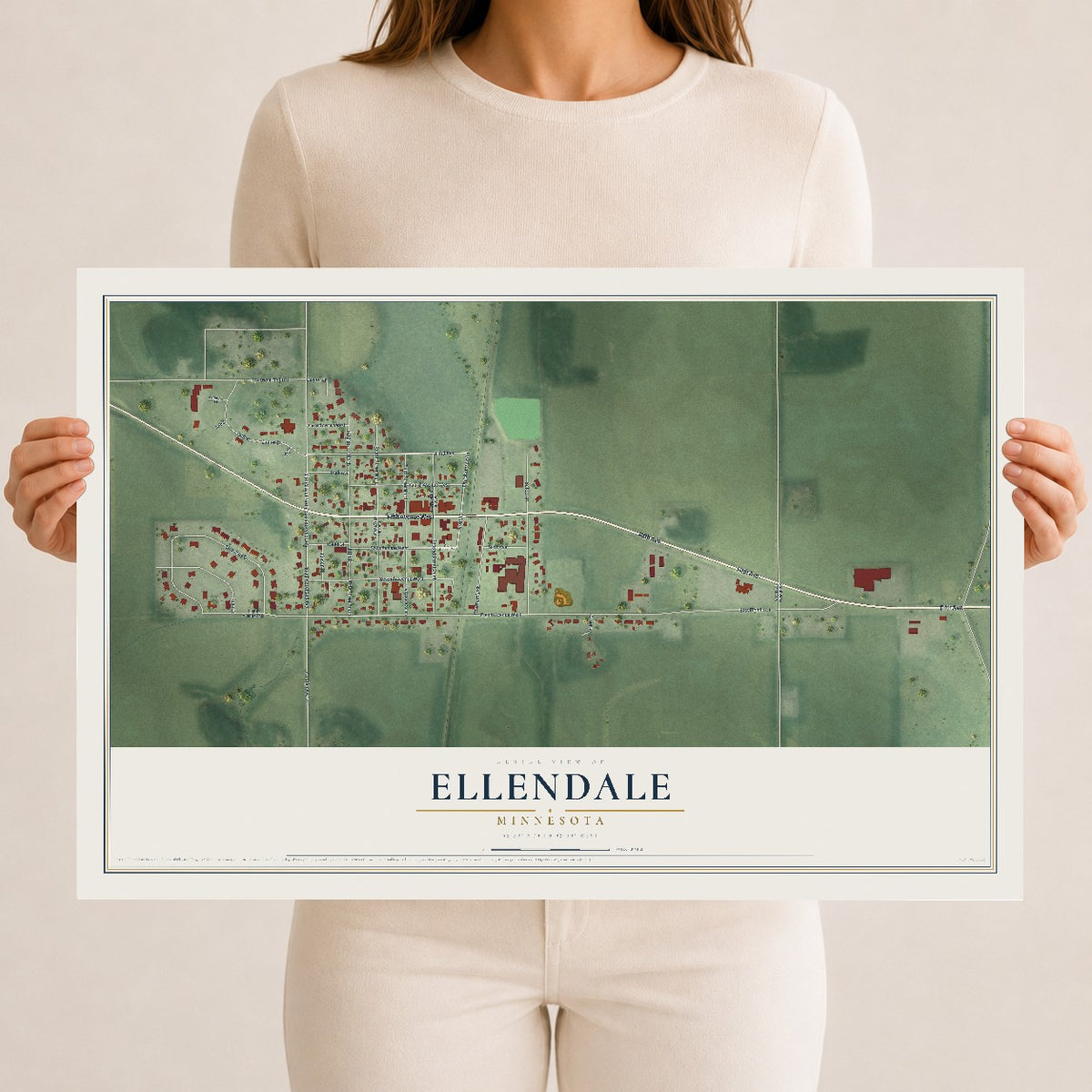 Map of Ellendale, Minnesota, 12 x 18 inch unframed archival matte print