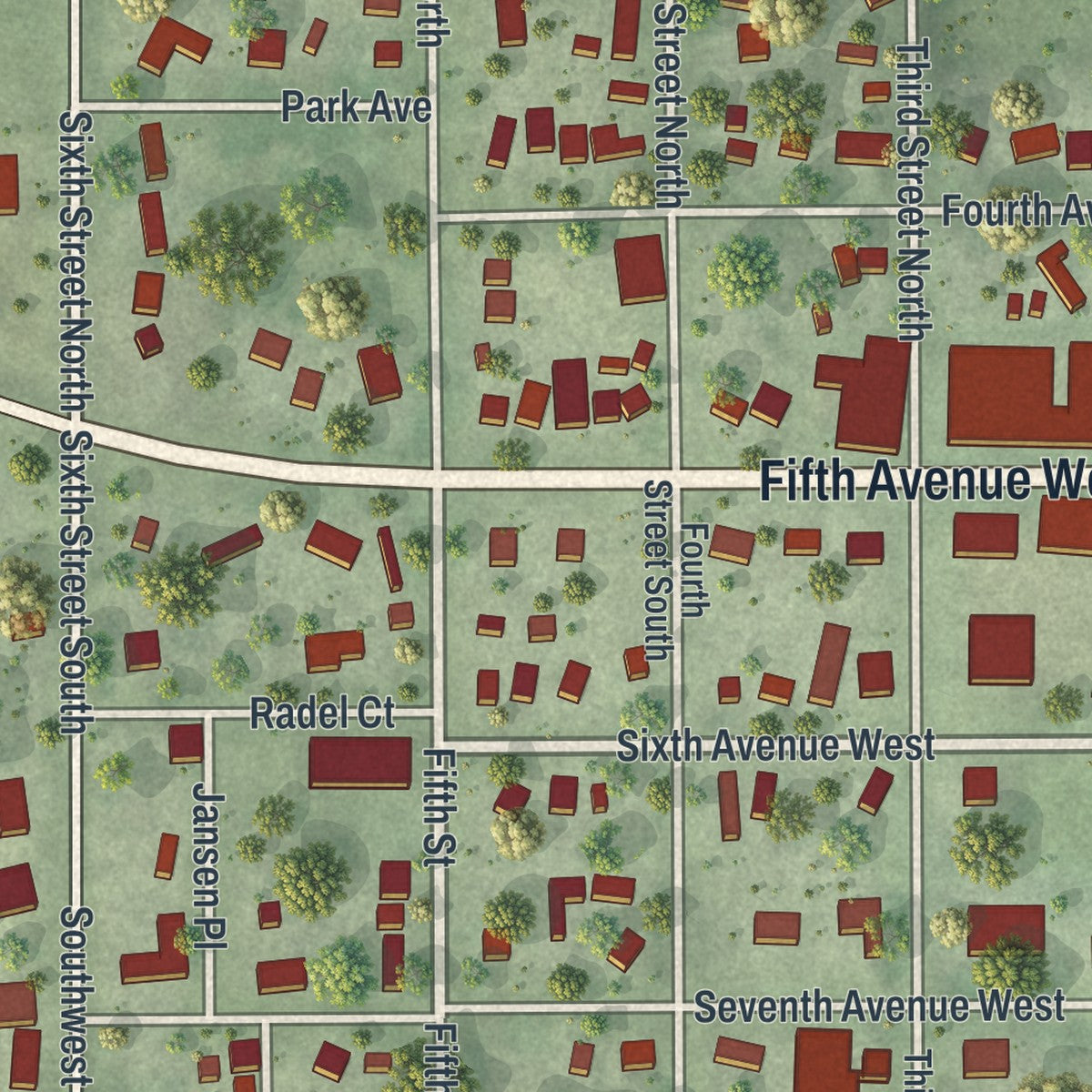 Close-up of the map of Ellendale, Minnesota print showing street and building detail