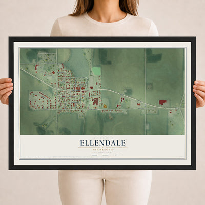 Map of Ellendale, Minnesota, 18 x 24 inch print in a black wood frame