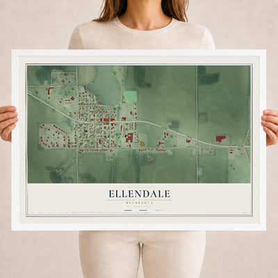 Map of Ellendale, Minnesota, 18 x 24 inch print in a white wood frame