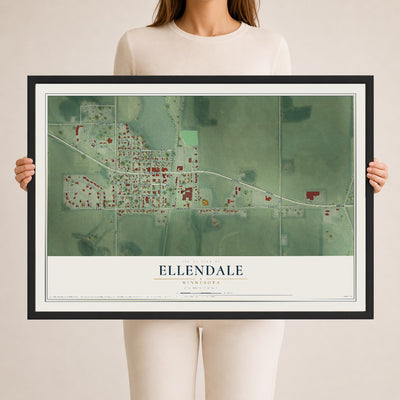 Map of Ellendale, Minnesota, 24 x 36 inch print in a black wood frame