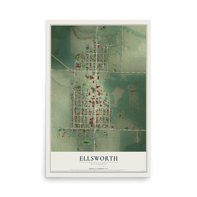 Map of Ellsworth, Minnesota, 12 x 18 inch unframed archival matte print