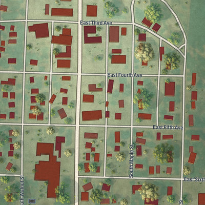Close-up of the map of Ellsworth, Minnesota print showing street and building detail