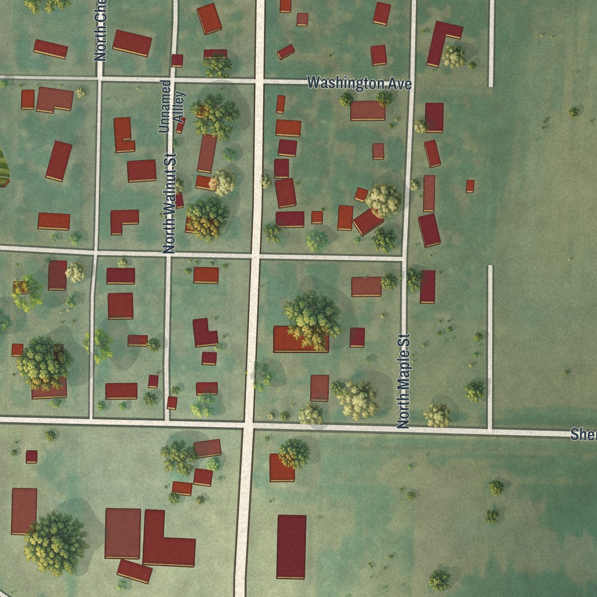 Second close-up of the map of Ellsworth, Minnesota print showing more streets and buildings
