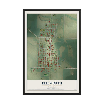 Map of Ellsworth, Minnesota, 12 x 18 inch print in a black wood frame