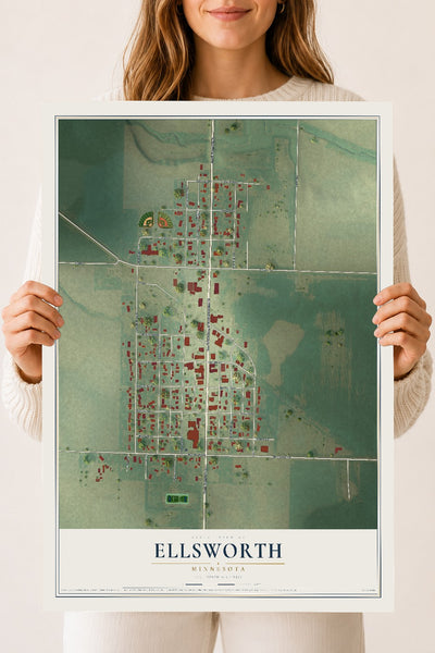 Map of Ellsworth, Minnesota, 18 x 24 inch unframed archival matte print