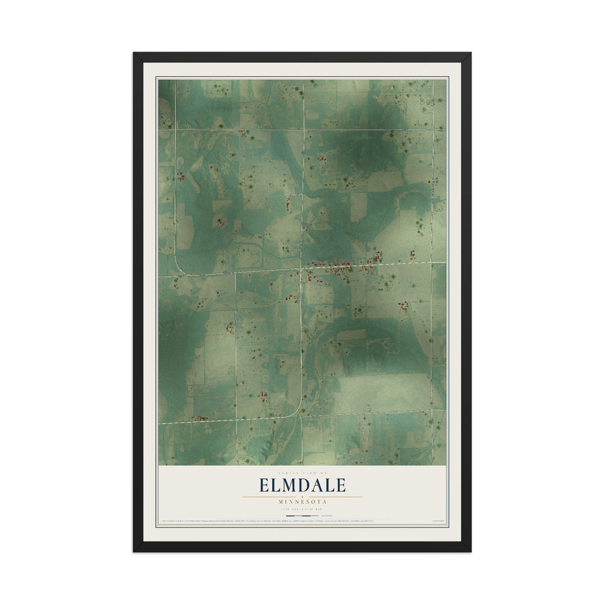 Map of Elmdale, Minnesota, 12 x 18 inch print in a black wood frame