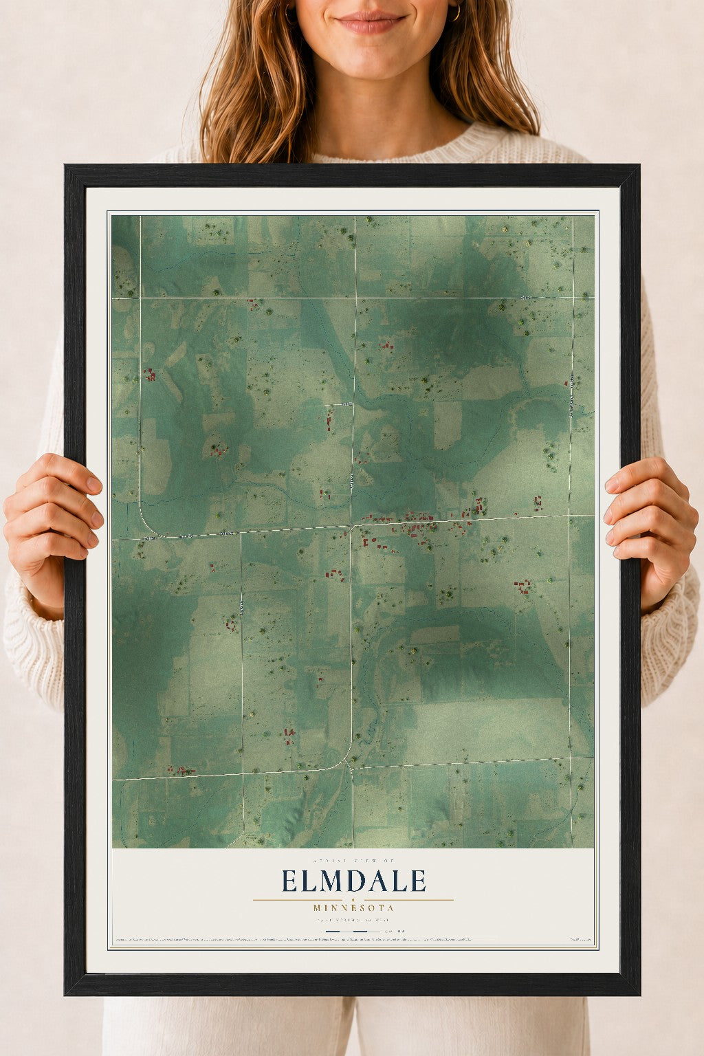 Map of Elmdale, Minnesota, 18 x 24 inch print in a black wood frame