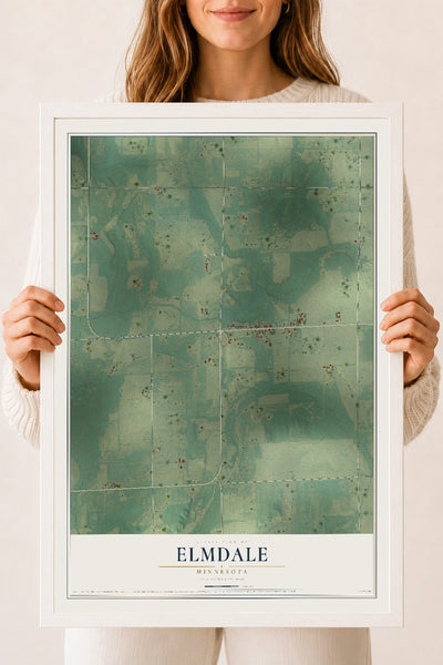 Map of Elmdale, Minnesota, 18 x 24 inch print in a white wood frame